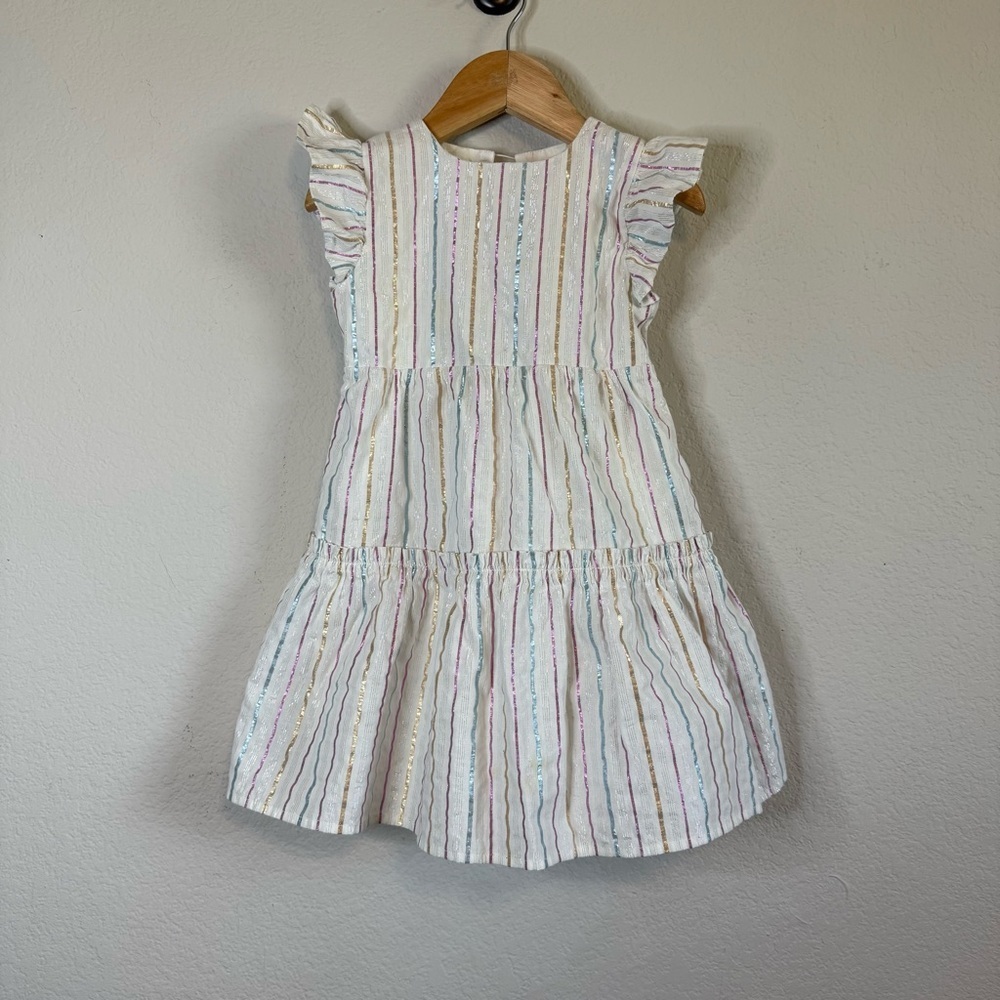 Crewcuts White Dress with Multicolor Metallic Stripe